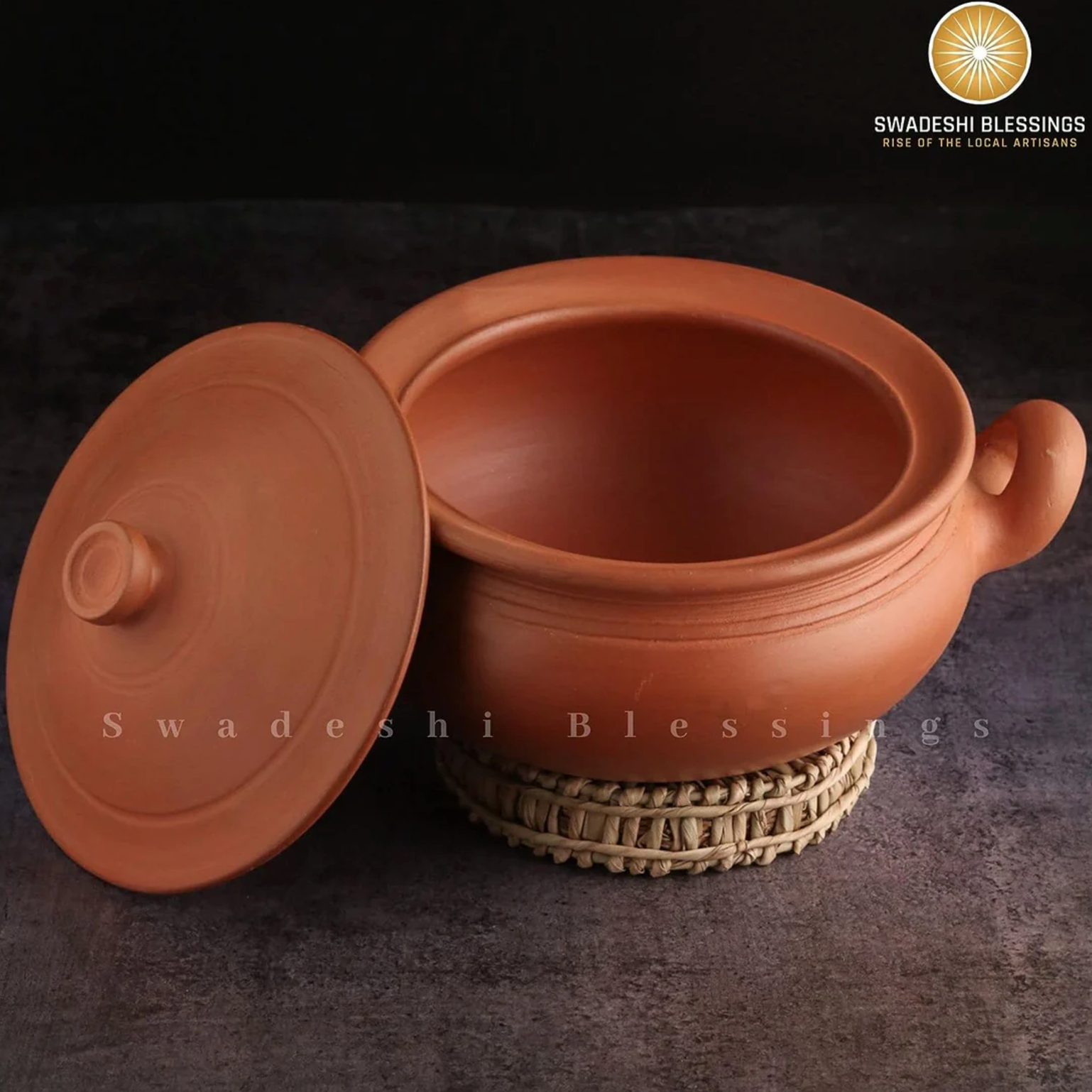 Unglazed Clay Pot For Cooking & Serving with Lid/ Handmade Earthen Kadai / Mud Handi/ Mitti Ke Bartan (With Mirror Finish) + FREE ASH For Cleaning