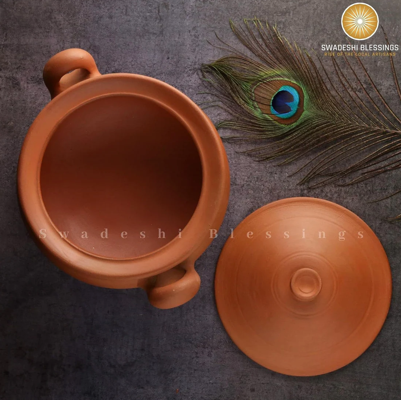 Unglazed Clay Pot For Cooking & Serving with Lid/ Handmade Earthen Kadai / Mud Handi/ Mitti Ke Bartan (With Mirror Finish) + FREE ASH For Cleaning