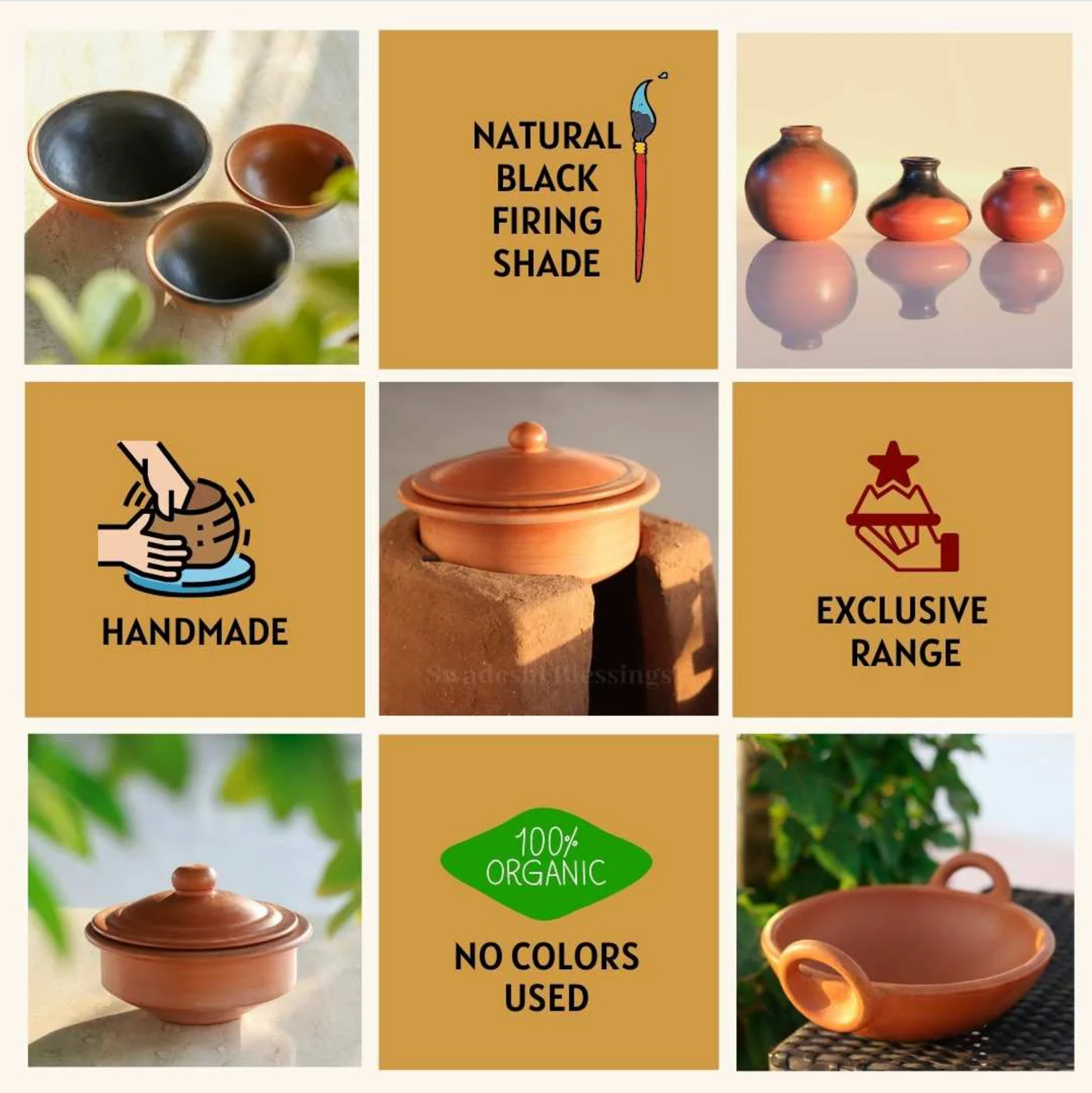 Unglazed Clay Pot For Cooking & Serving with Lid/ Handmade Earthen Kadai / Mud Handi/ Mitti Ke Bartan (With Mirror Finish) + FREE ASH For Cleaning