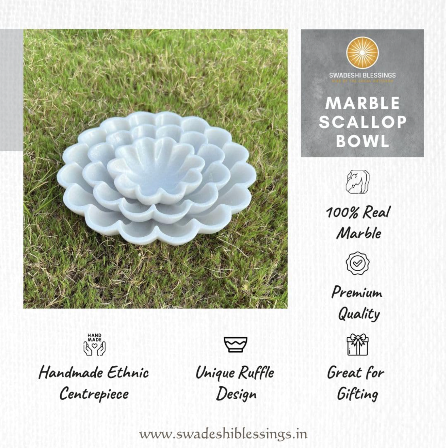 HandCrafted Marble Large Decorative Bowl | White Decorative Bowls for Home Decor | Ruffle Bowl | Scalloped Bowl | Fluted Bowl | Key/Fruit Bowl | Ring Dish | Organic Modern Home Decor Bowl |6-12Inches