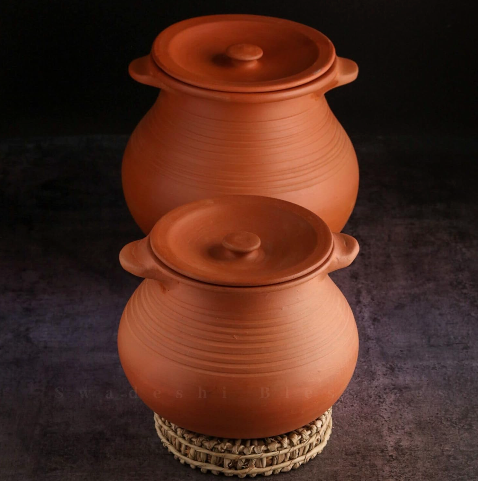 Unglazed Clay Pot For Cooking & Serving with Lid/ Handmade Earthen Kadai/ Mud Handi/ Mitti Ke Bartan (With Mirror Finish) + ASH For Cleaning