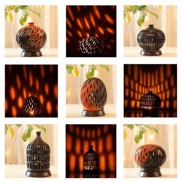 Swadeshi Blessings Exclusive Range HandMade Clay Tea Light/ Candle Holder/Ethnic Home Decoration/Handmade Clay Diyas for Pooja Room & Living Room