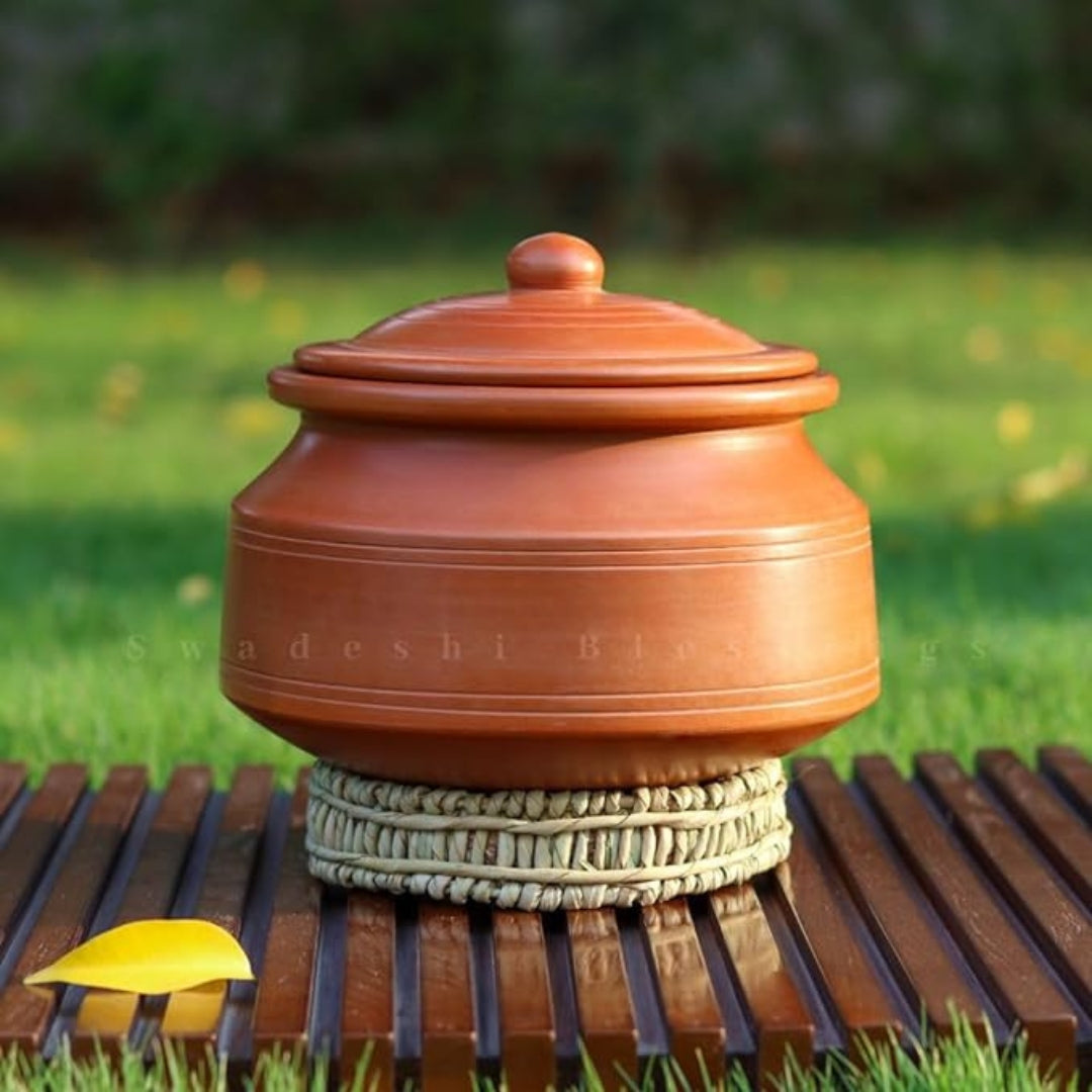 Unglazed Clay Pot for Cooking with Lid/ Lead Free Clay Cooking Pot/ Handmade Earthen Pot/ Clay Handi/ Earthen Kadai/ Curry, Biryani Pots & Free ASH for Cleaning