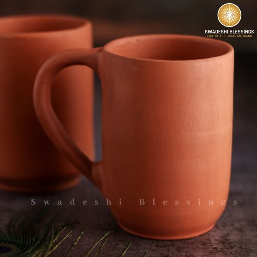 Swadeshi Blessings HandMade Unglazed Royal Clay Mugs Set of 2/ Tea & Coffee Mugs, 400ml/ Antique Wine Glass/Drinking Glass/ HouseWarming/Birthday Gifts