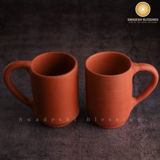 Swadeshi Blessings HandMade Unglazed Royal Clay Mugs Set of 2/ Tea & Coffee Mugs, 400ml/ Antique Wine Glass/Drinking Glass/ HouseWarming/Birthday Gifts