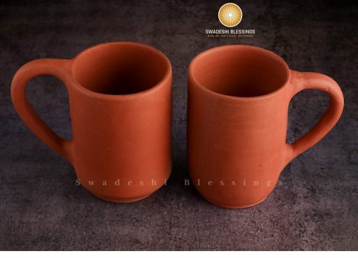 Swadeshi Blessings HandMade Unglazed Royal Clay Mugs Set of 2/ Tea & Coffee Mugs, 400ml/ Antique Wine Glass/Drinking Glass/ HouseWarming/Birthday Gifts