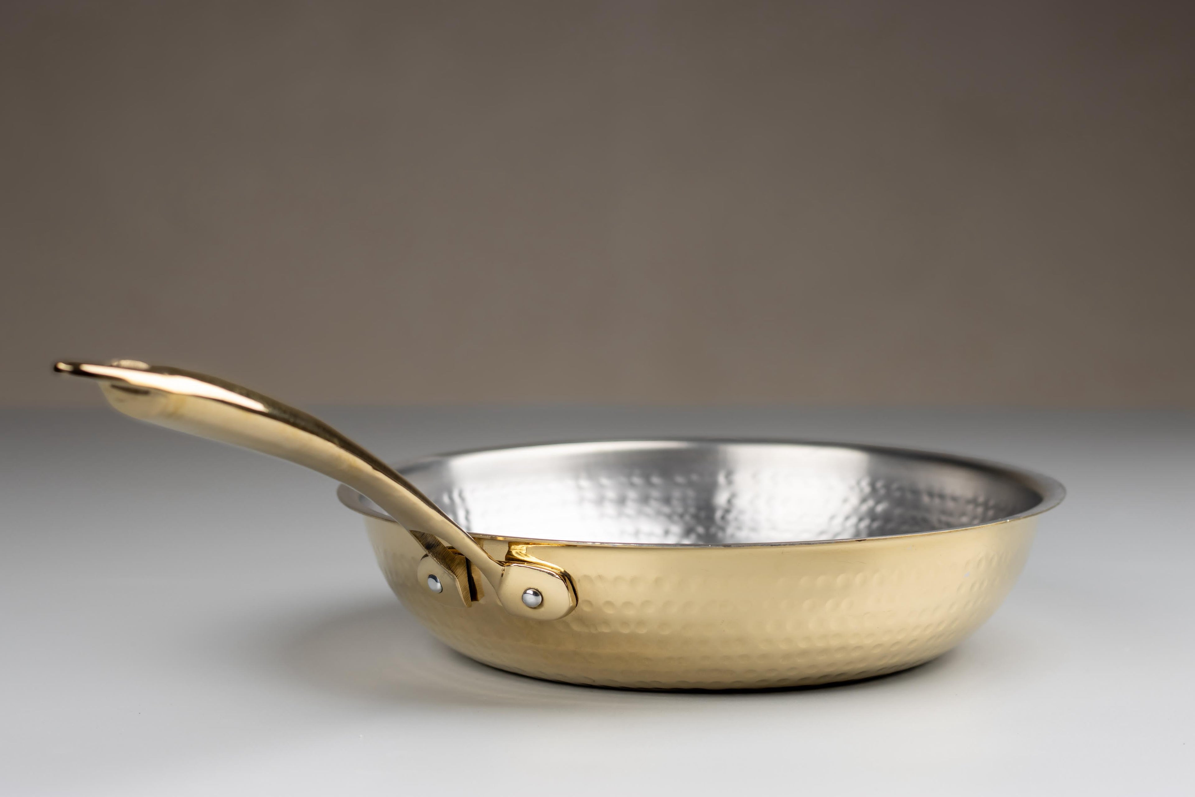 Swadeshi Blessings Exclusive Range Brass Frying Pan for Cooking, with Lid/Teflon-Free/Naturally Non-Stick Brass Utensils with Tin Coating