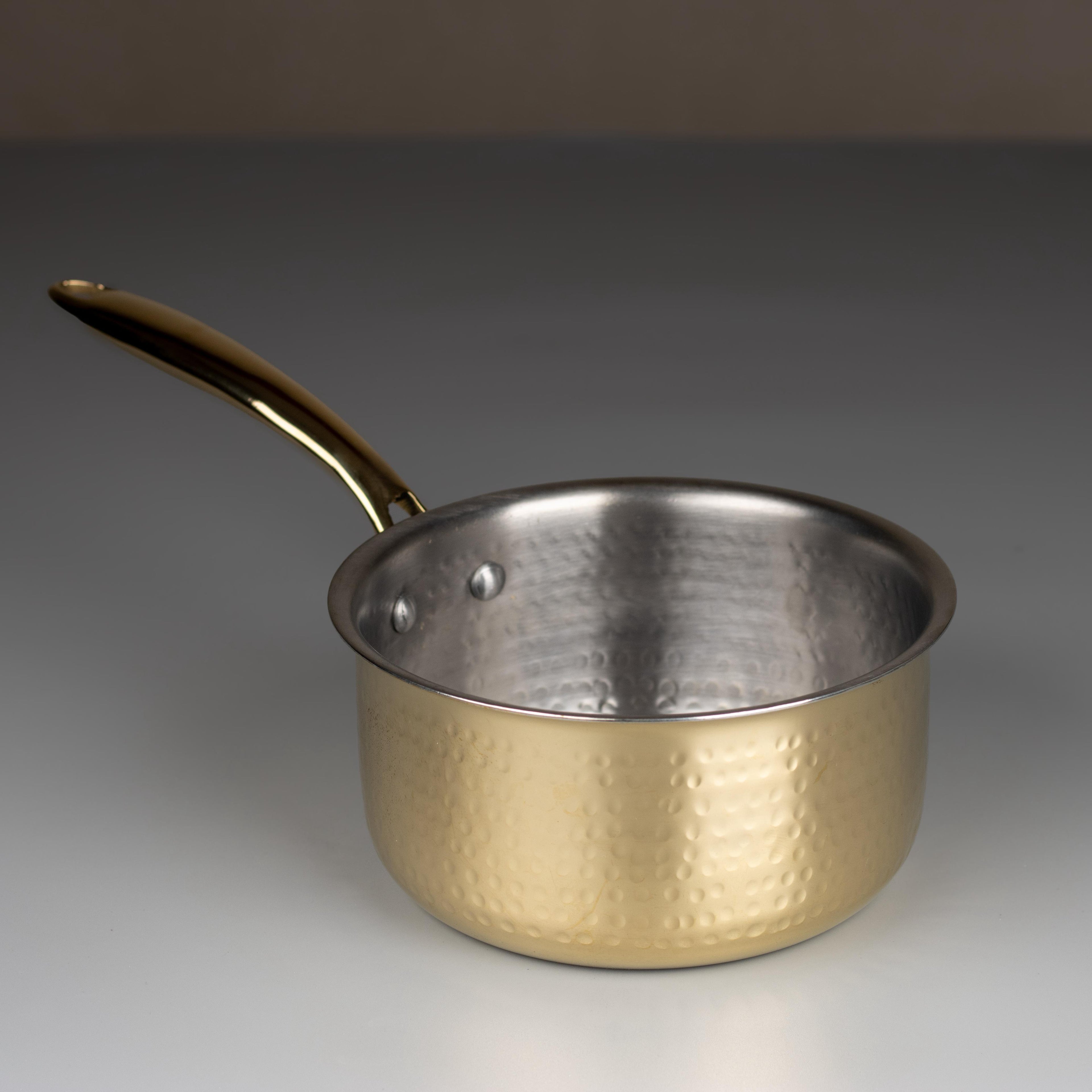 Swadeshi Blessings Exclusive Range Brass Sauce Pan for Cooking, with Lid/Teflon-Free/Naturally Non-Stick Brass Utensils with Tin Coating