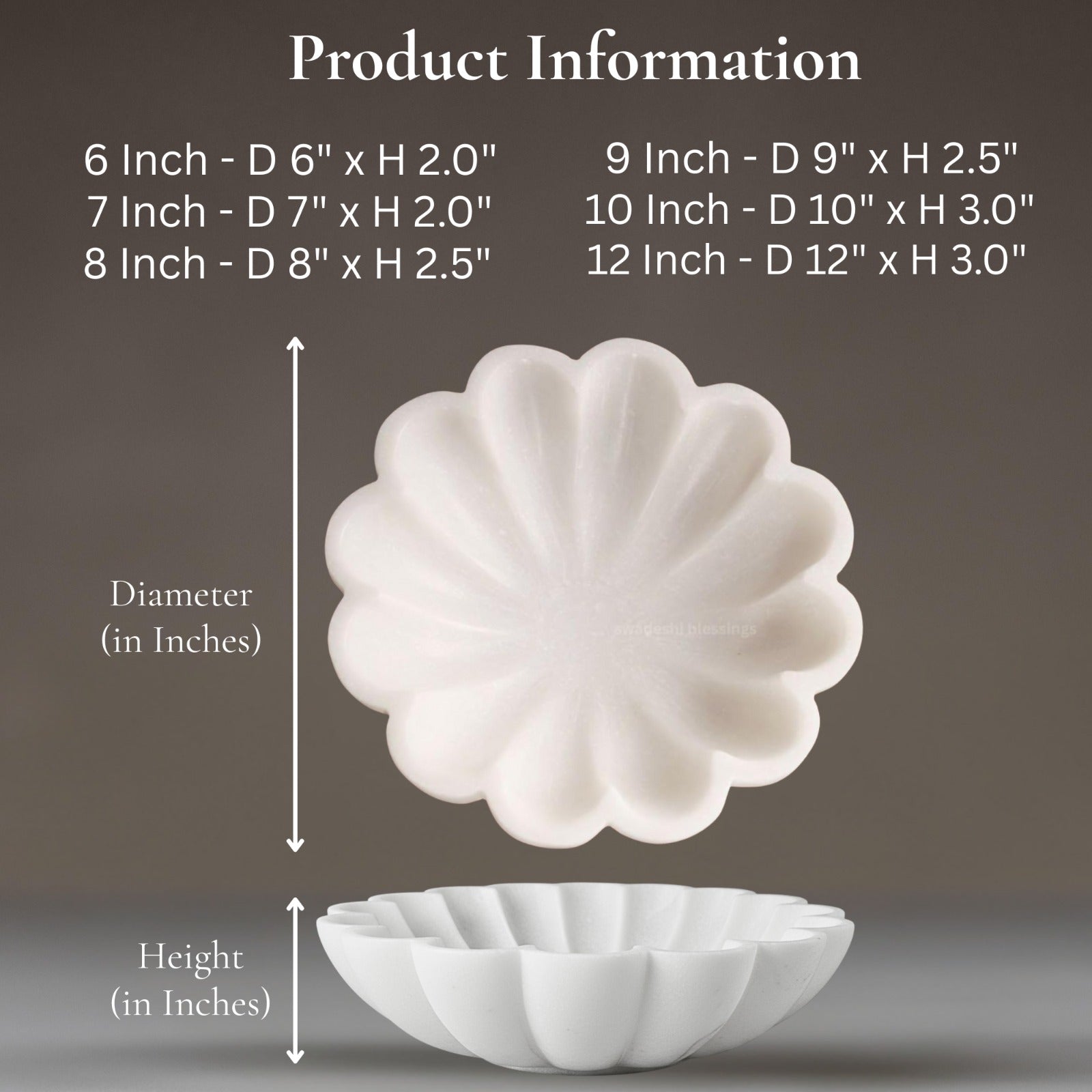 HandCrafted Marble Large Decorative Bowl | White Decorative Bowls for Home Decor | Ruffle Bowl | Scalloped Bowl | Fluted Bowl | Key/Fruit Bowl | Ring Dish | Organic Modern Home Decor Bowl |6-12Inches
