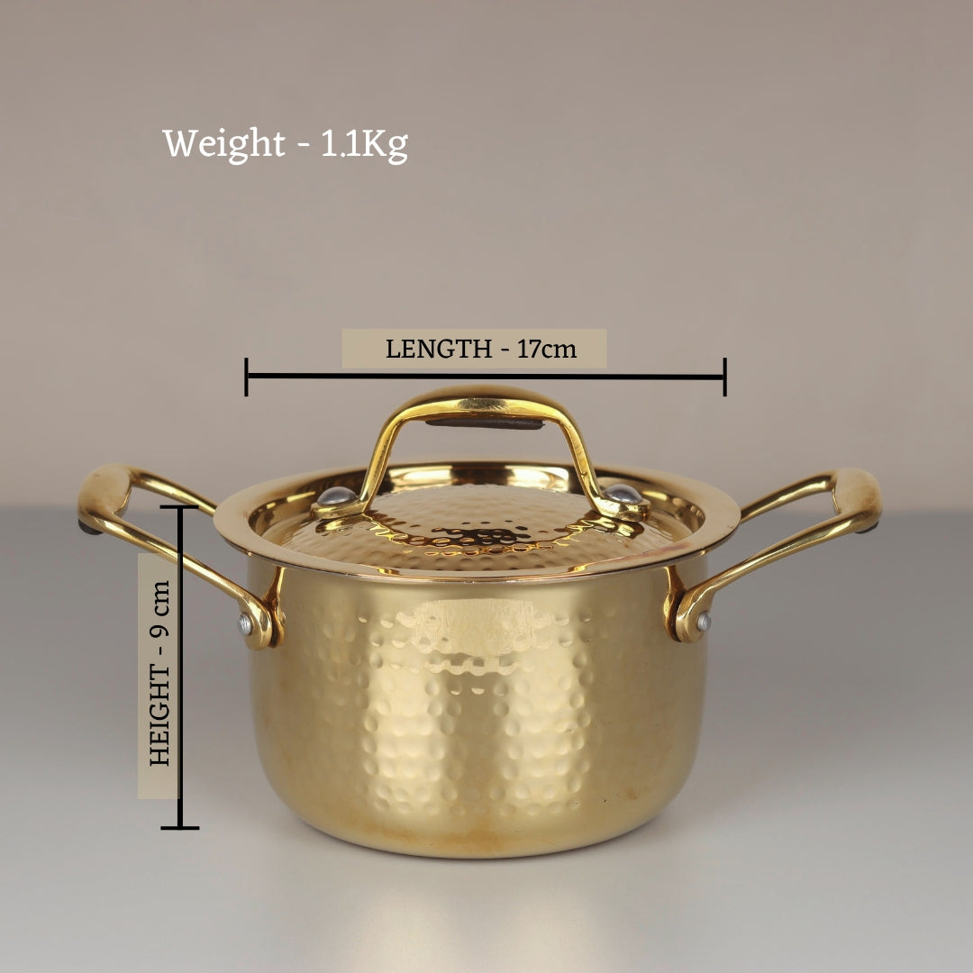 Swadeshi Blessings Exclusive Range Brass Bhagona for Cooking, with Lid/Teflon-Free/Naturally Non-Stick Brass Utensils with Tin Coating