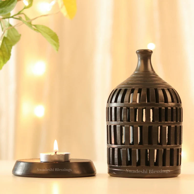 Swadeshi Blessings Exclusive Range HandMade Clay Tea Light/ Candle Holder/Ethnic Home Decoration/Handmade Clay Diyas for Pooja Room & Living Room