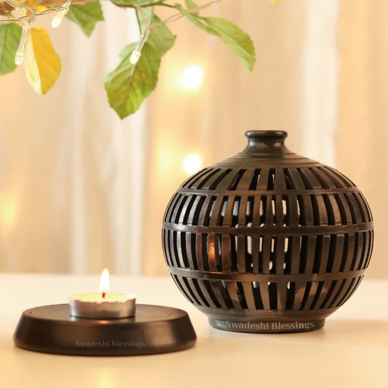 Swadeshi Blessings Exclusive Range HandMade Clay Tea Light/ Candle Holder/Ethnic Home Decoration/Handmade Clay Diyas for Pooja Room & Living Room