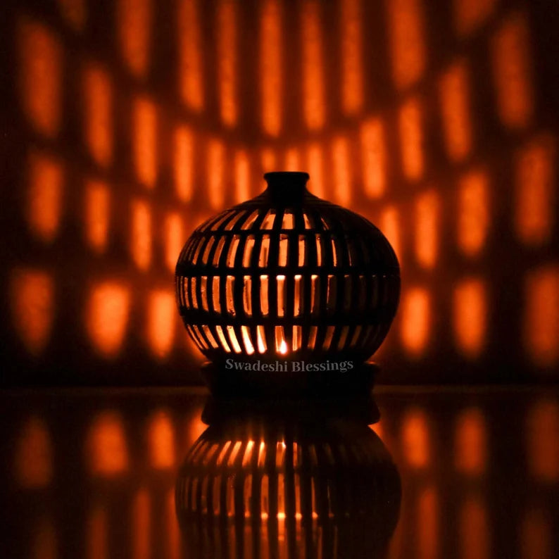 Swadeshi Blessings Exclusive Range HandMade Clay Tea Light/ Candle Holder/Ethnic Home Decoration/Handmade Clay Diyas for Pooja Room & Living Room