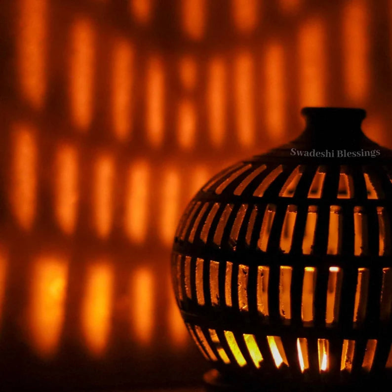 Swadeshi Blessings Exclusive Range HandMade Clay Tea Light/ Candle Holder/Ethnic Home Decoration/Handmade Clay Diyas for Pooja Room & Living Room
