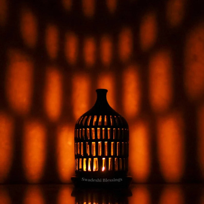 Swadeshi Blessings Exclusive Range HandMade Clay Tea Light/ Candle Holder/Ethnic Home Decoration/Handmade Clay Diyas for Pooja Room & Living Room