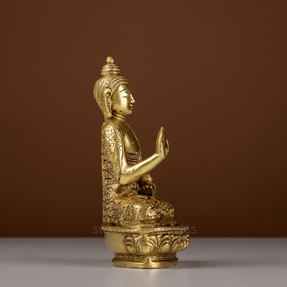 Pure Brass Buddha Idol / Gautama Buddha Statue - 8 inch