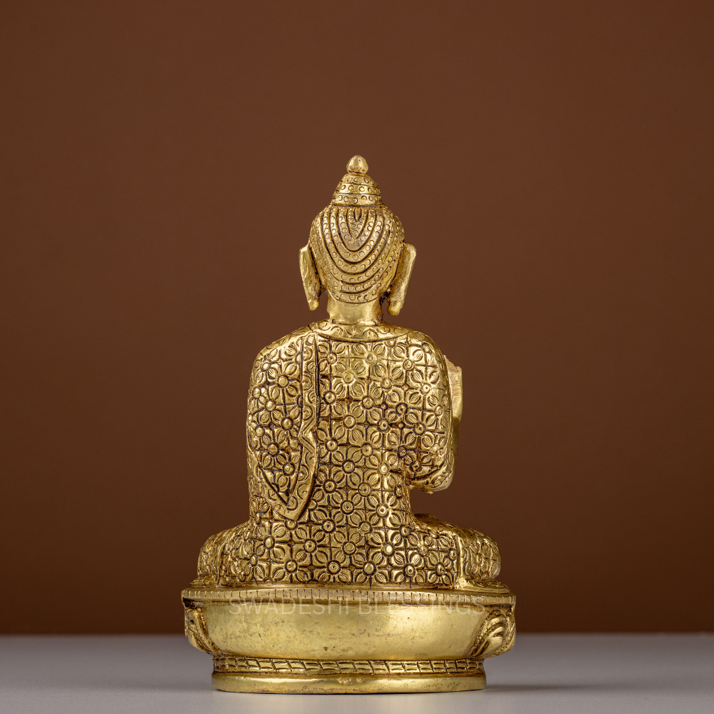 Pure Brass Buddha Idol / Gautama Buddha Statue - 8 inch