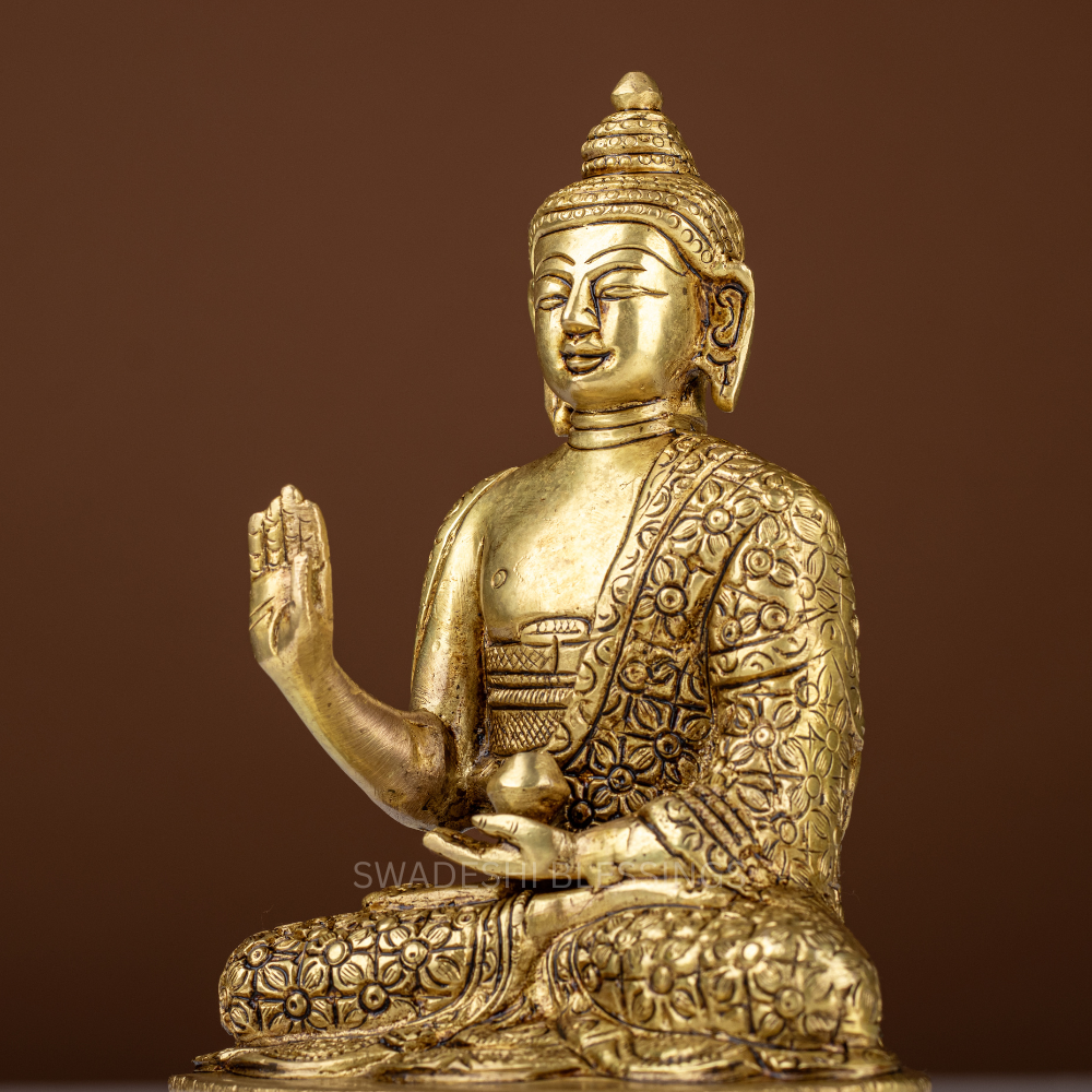 Pure Brass Buddha Idol / Gautama Buddha Statue - 8 inch