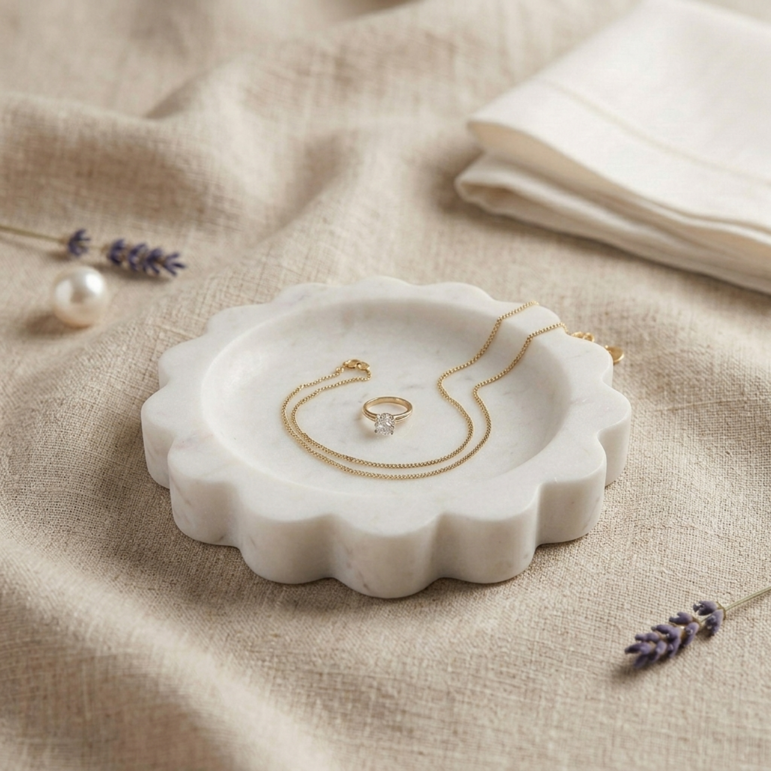 Handcrafted Marble Jewelry Tray, Decorative Trinket Dish for Rings Earrings Necklace Bracelet, Key Bowl, Ideal Gift for Mother Sister Daughter Friends, Birthday Wedding Christmas 5 inches