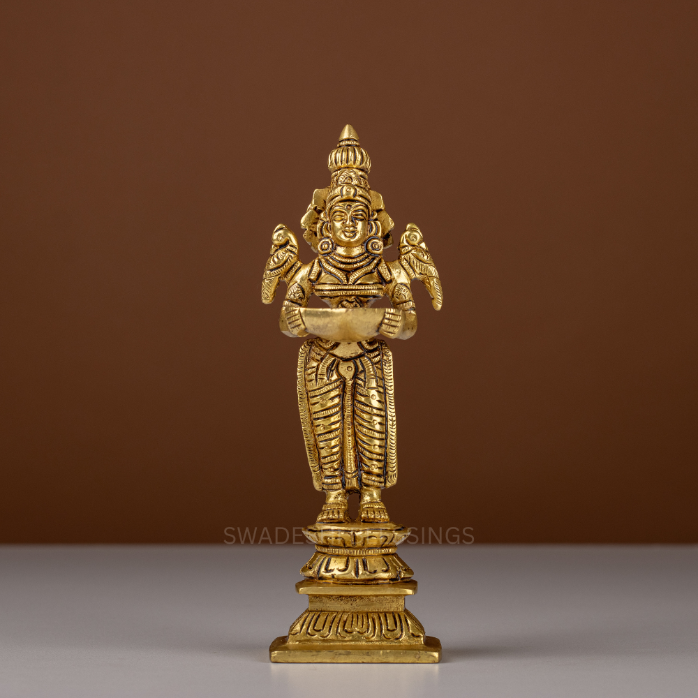 Pure Brass Deepalakshmi Pair / Lakshmi Diya Statue - 7 inch
