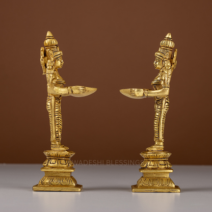 Pure Brass Deepalakshmi Pair / Lakshmi Diya Statue - 7 inch