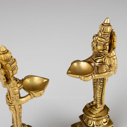 Pure Brass Deepalakshmi Pair / Lakshmi Diya Statue - 7 inch