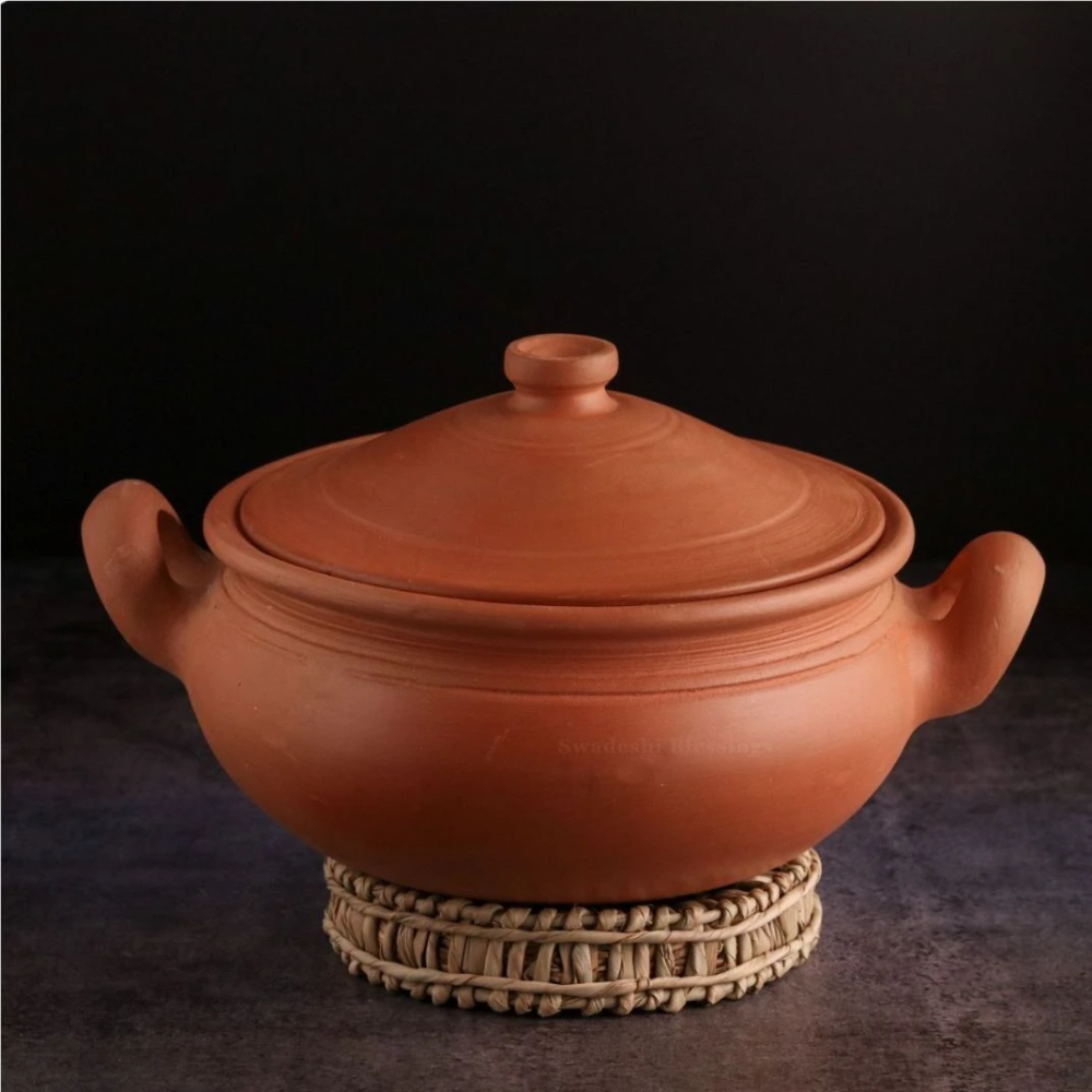 Clay Kadhai &amp; Brass Kadhai Combo for Cooking &amp; Serving with Lids – 2L &amp; 2L + FREE Ash for Cleaning