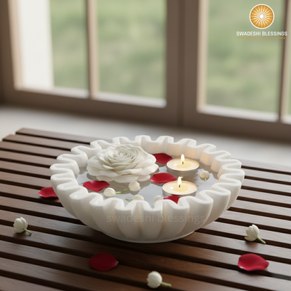 Swadeshi Blessings HandCrafted Marble Ruffle Bowl /Antique Scallop Bowl /Fluted Bowl