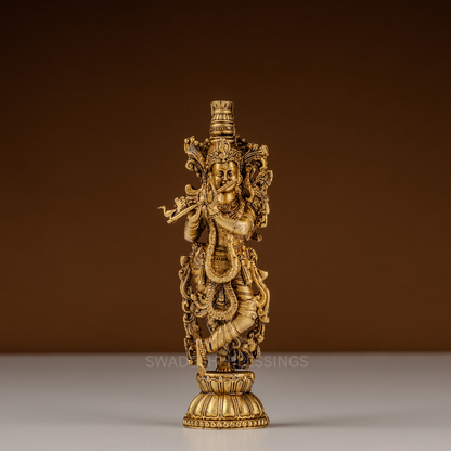 Pure Brass Krishna Murti / Flute Playing Krishna Statue - 6 Inch