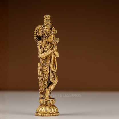 Pure Brass Krishna Murti / Flute Playing Krishna Statue - 6 Inch