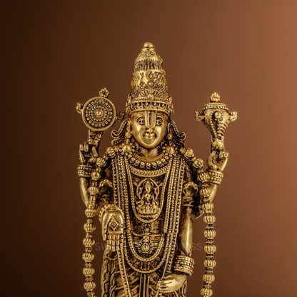 Pure Brass Tirupati Balaji Idol / Venkateshwara Statue - 8 inch