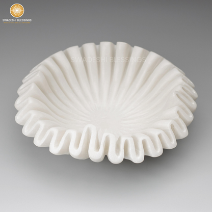 HandCrafted Marble Ruffle Bowl, Large Decorative Bowl for Home Decor, Key Bowl for Entryway Table, Scalloped Bowls for Dining Table Centerpiece Decor, Catch All Bowls, 9&quot;