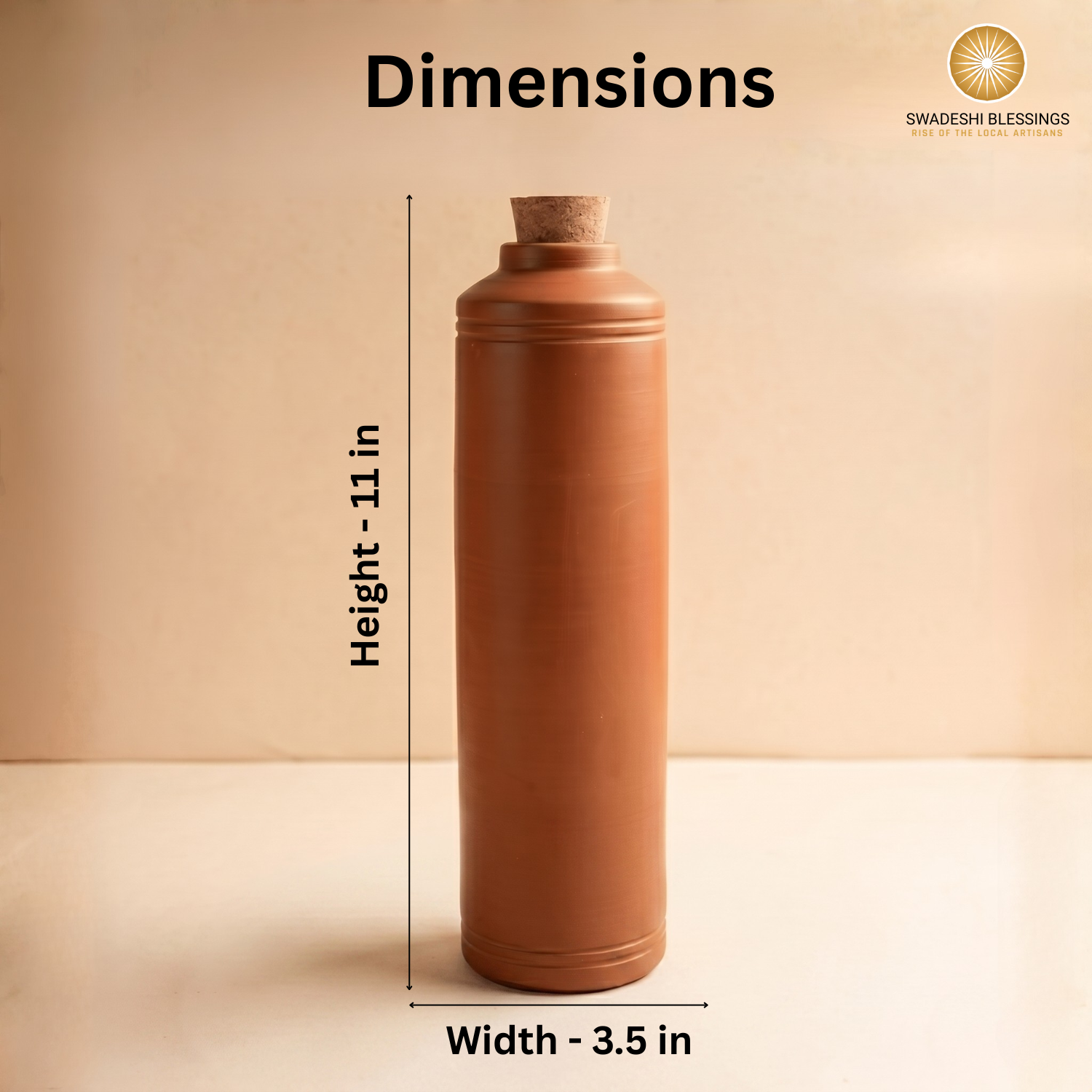 Swadeshi Blessings HandMade Clay Water Bottle, 1L/100% Eco-Friendly Earthen Water Tumbler/Indian Traditional Water Dispenser/Terracotta Water Jug/Clay Tumbler