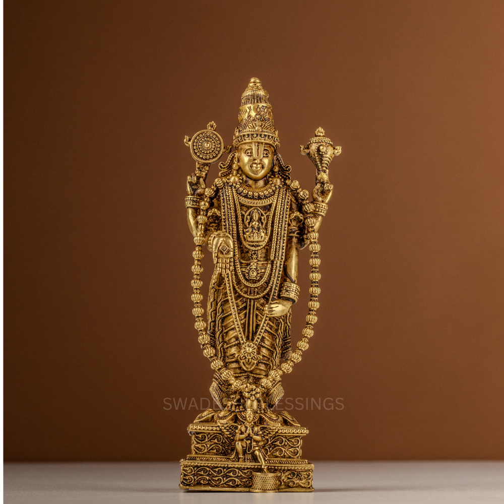 Pure Brass Tirupati Balaji Idol / Venkateshwara Statue - 8 inch
