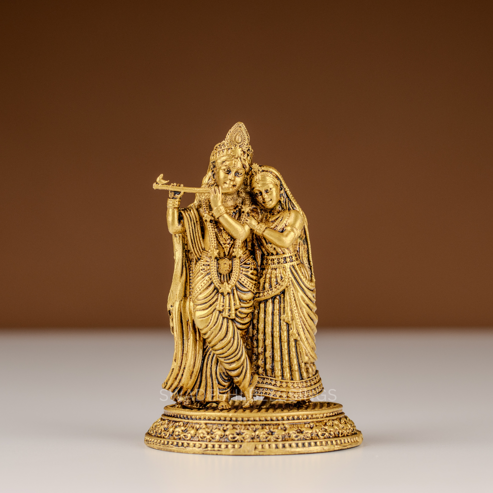 Pure Brass Radha Krishna Murti / Radha Krishna Statue - 4 Inch