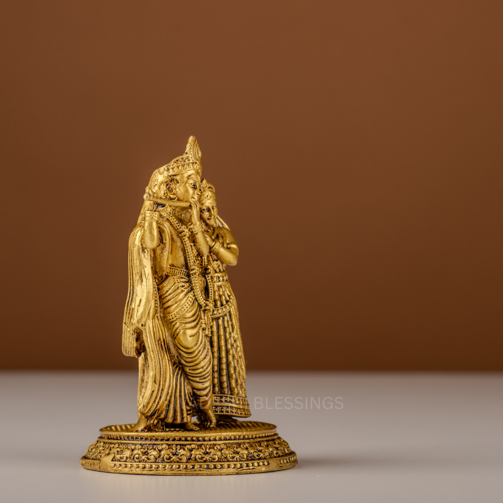 Pure Brass Radha Krishna Murti / Radha Krishna Statue - 4 Inch