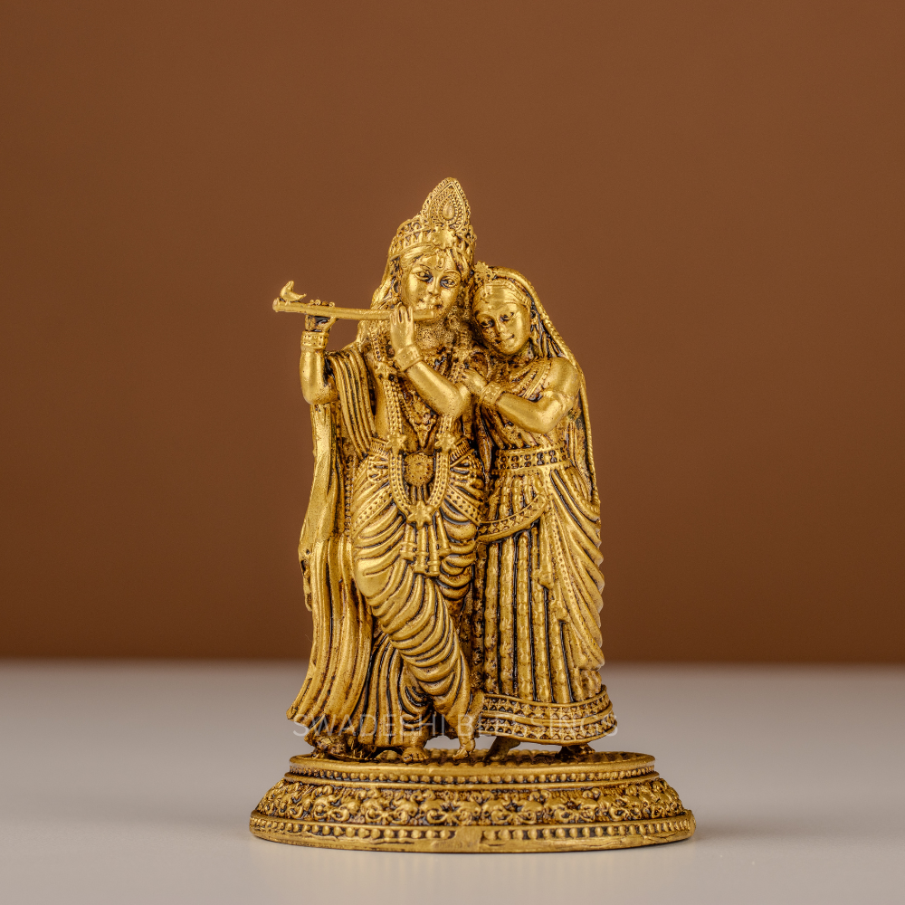 Pure Brass Radha Krishna Murti / Radha Krishna Statue - 4 Inch