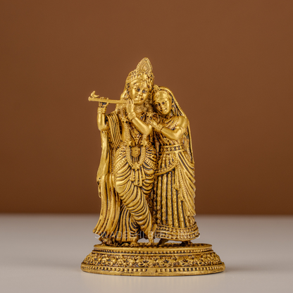Pure Brass Radha Krishna Murti / Radha Krishna Statue - 4 Inch