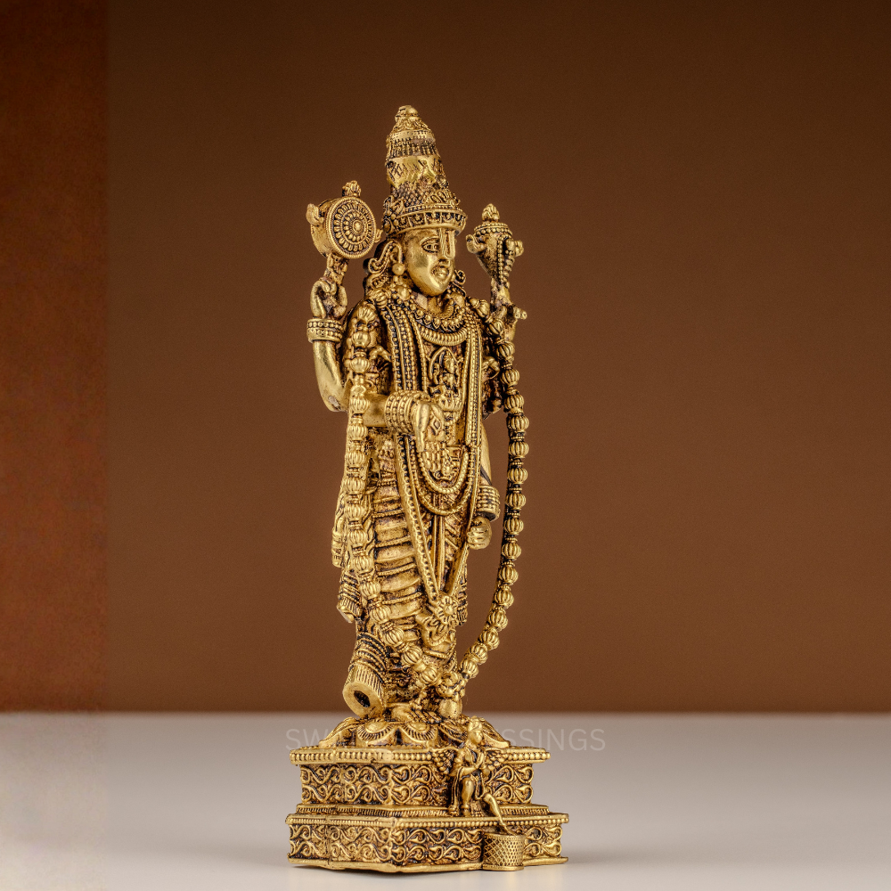 Pure Brass Tirupati Balaji Idol / Venkateshwara Statue - 8 inch