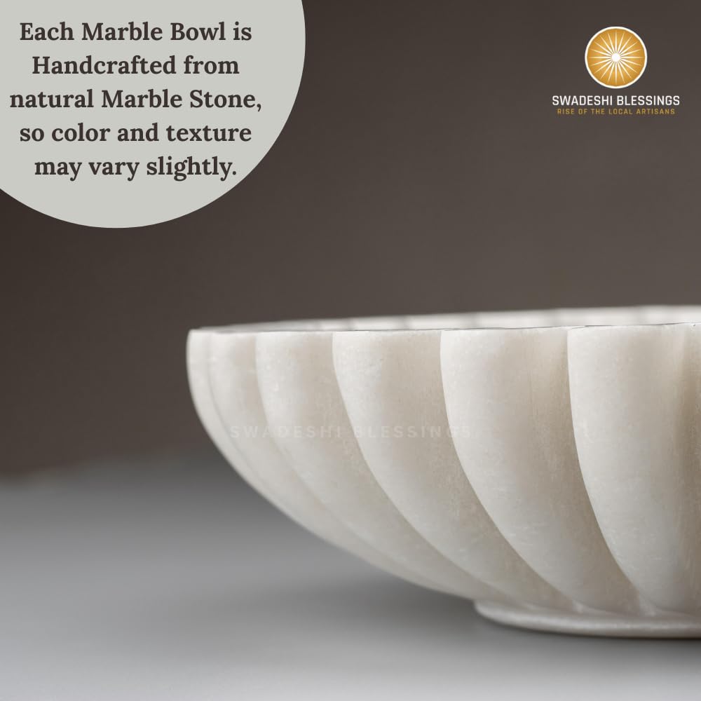 Swadeshi Blessings HandCrafted Marble Ruffle Bowl /Antique Scallop Bowl /Fluted Bowl