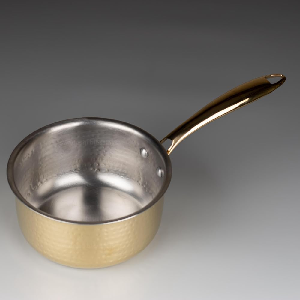 Swadeshi Blessings Exclusive Range Brass Sauce Pan for Cooking, without Lid/Teflon-Free/Naturally Non-Stick Brass Utensils with Tin Coating