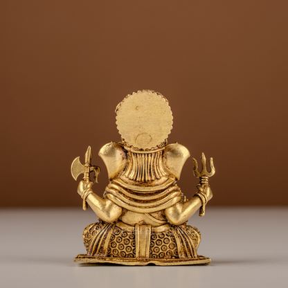 Pure Brass Ganesha Murti / Brass Ganesh Statue with Trishul - 2.75 Inch