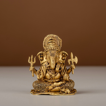 Pure Brass Ganesha Murti / Brass Ganesh Statue with Trishul - 2.75 Inch