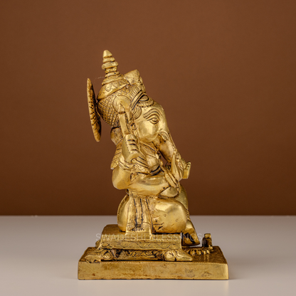 Pure Brass Ganesha Murti / Lord Ganesha Statue - 9 Inch