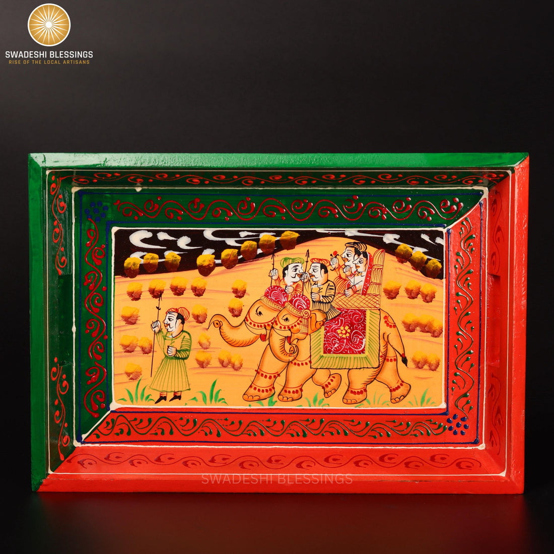 Wooden Tray for Serving- Handcrafted &amp; Hand-Painted for Kitchen/Table &amp; Home Decor/Gifts, (Single Tray) (Orange)