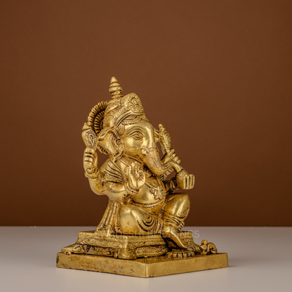 Pure Brass Ganesha Murti / Lord Ganesha Statue - 9 Inch