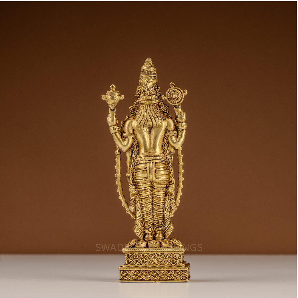 Pure Brass Tirupati Balaji Idol / Venkateshwara Statue - 8 inch