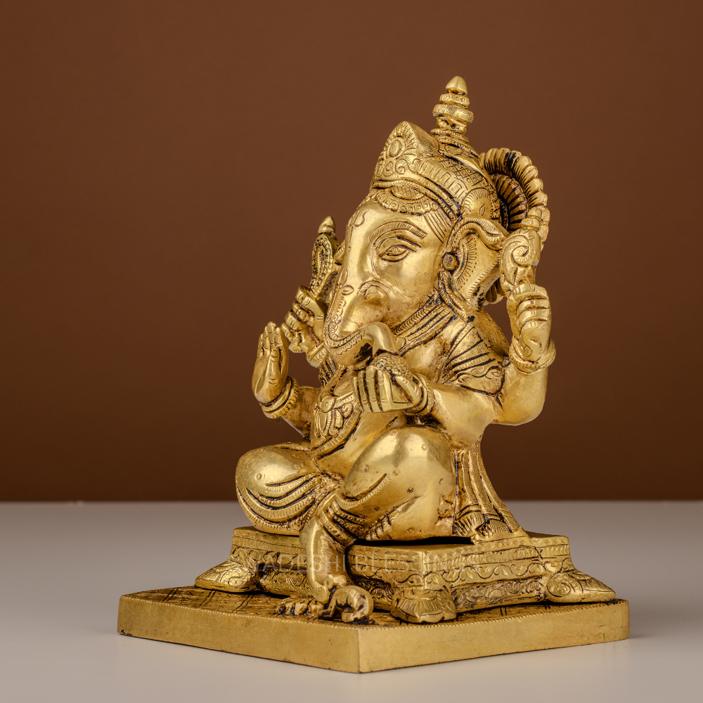 Pure Brass Ganesha Murti / Lord Ganesha Statue - 9 Inch
