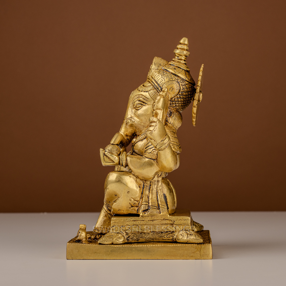Pure Brass Ganesha Murti / Lord Ganesha Statue - 9 Inch