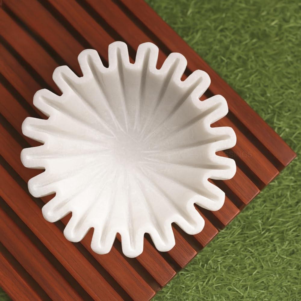 Swadeshi Blessings HandCrafted Marble Ruffle Bowl /Antique Scallop Bowl /Fluted Bowl